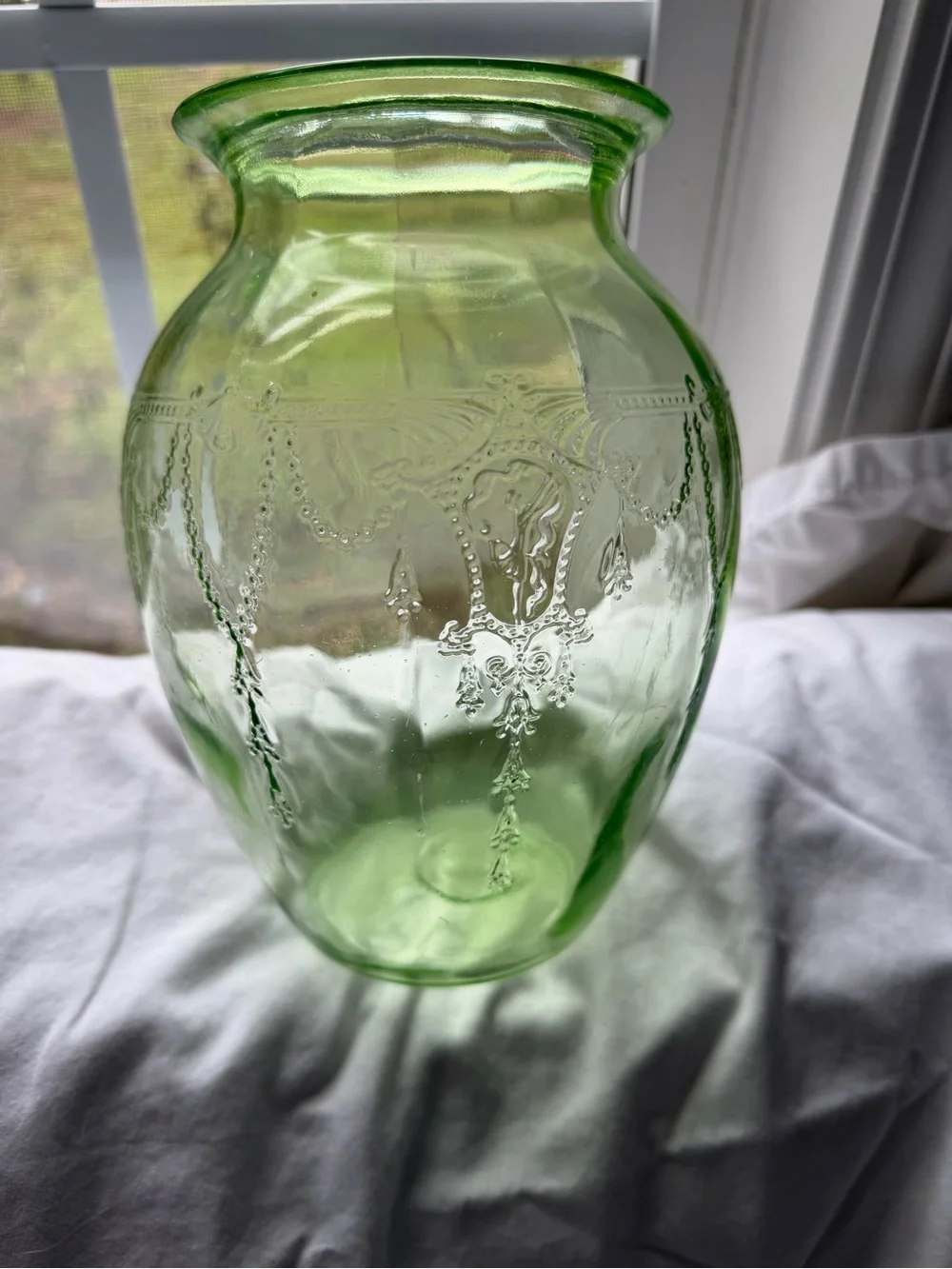 Uranium Depression Glass Vase 7 3/4